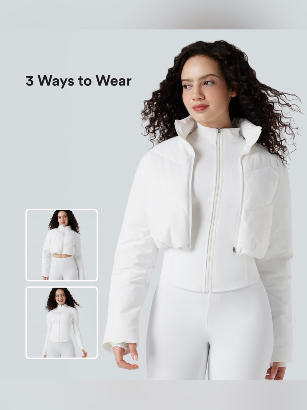 Halara PuffFlex 3-in-1 Stand Collar Casual Cropped Puffer Coat & Thumb Holes